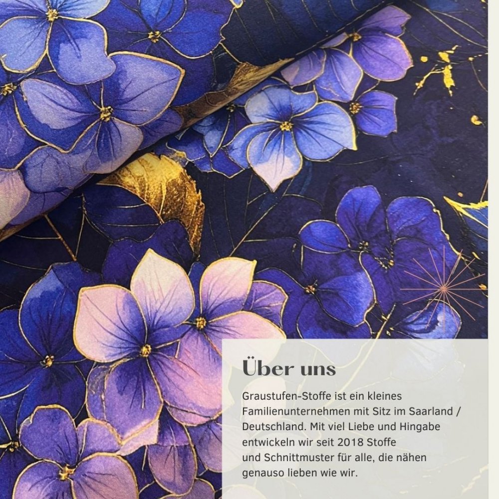 Stoff des Tages: Bio Viskosejersey mit Überbreite: Eigenproduktion Hortensienliebe von Graustufen-Stoffe
